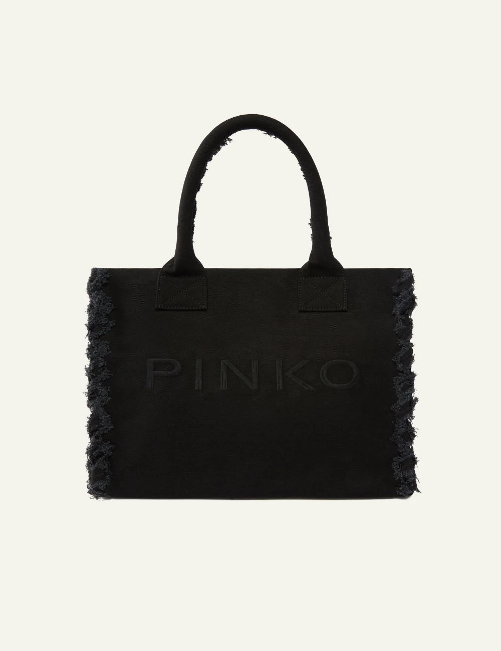 Pinko canvas shopper bag black medium frayed edges logo front