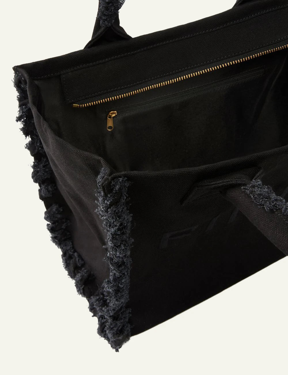 Pinko canvas shopper bag black medium frayed edges logo top