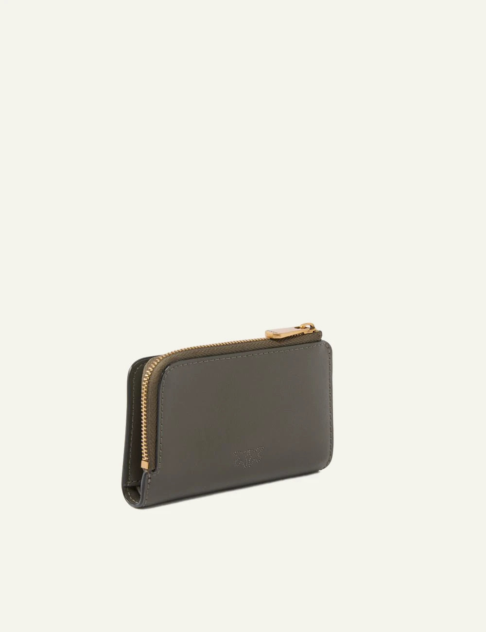 Pinko compact wallet green leather Love Birds logo zip coin pocket back view