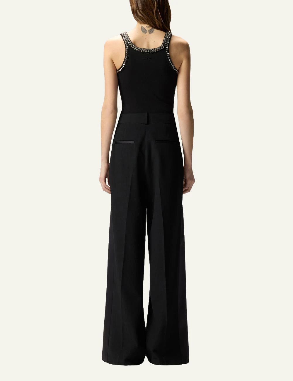 Pinko Coriandoli tank top black with crystal straps back view