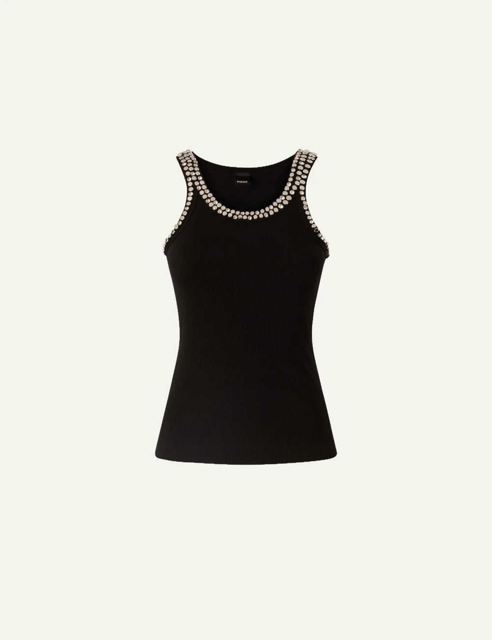 Pinko Coriandoli tank top black with crystal straps front flat  view