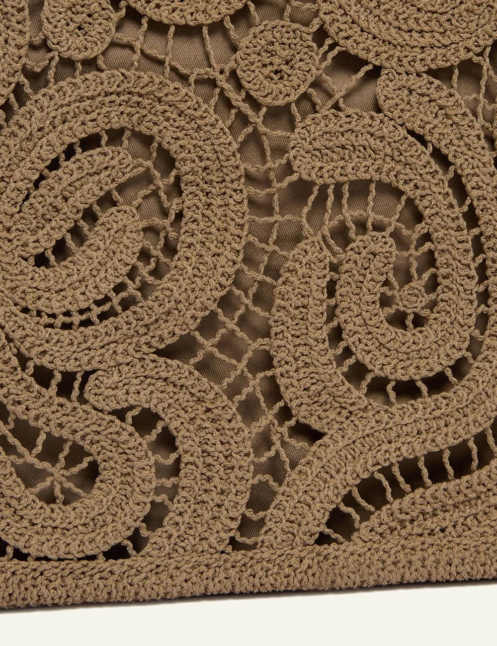 Pinko crochet shopper bag beige geometric pattern front detail view