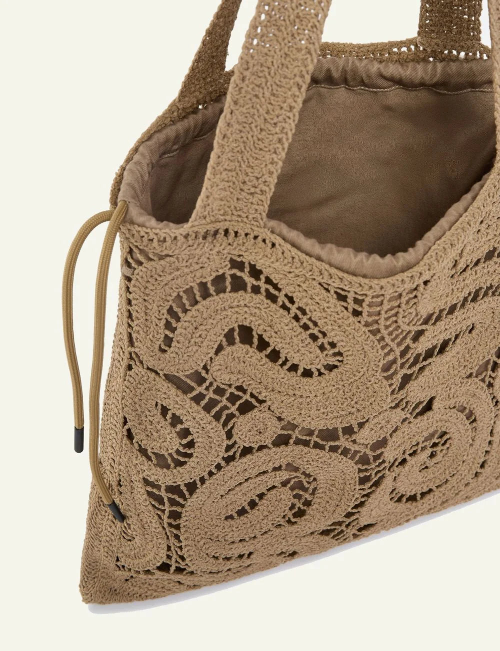 Pinko crochet shopper bag beige geometric pattern top view
