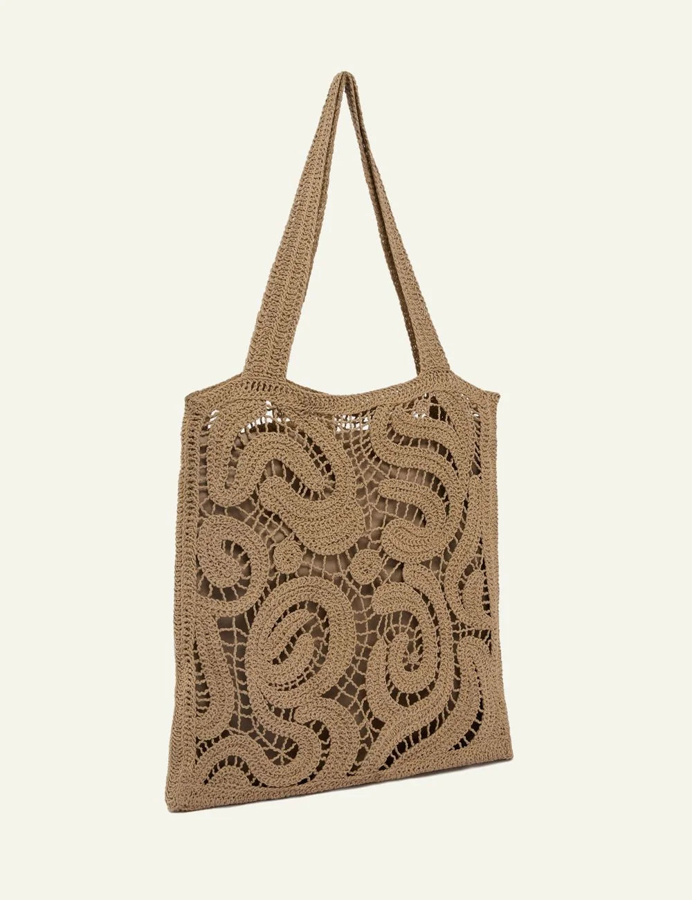 Pinko crochet shopper bag beige geometric pattern side view