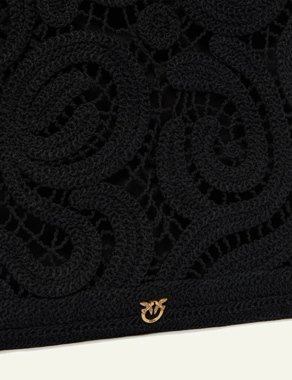 Pinko crochet shopper bag black geometric pattern front detail view