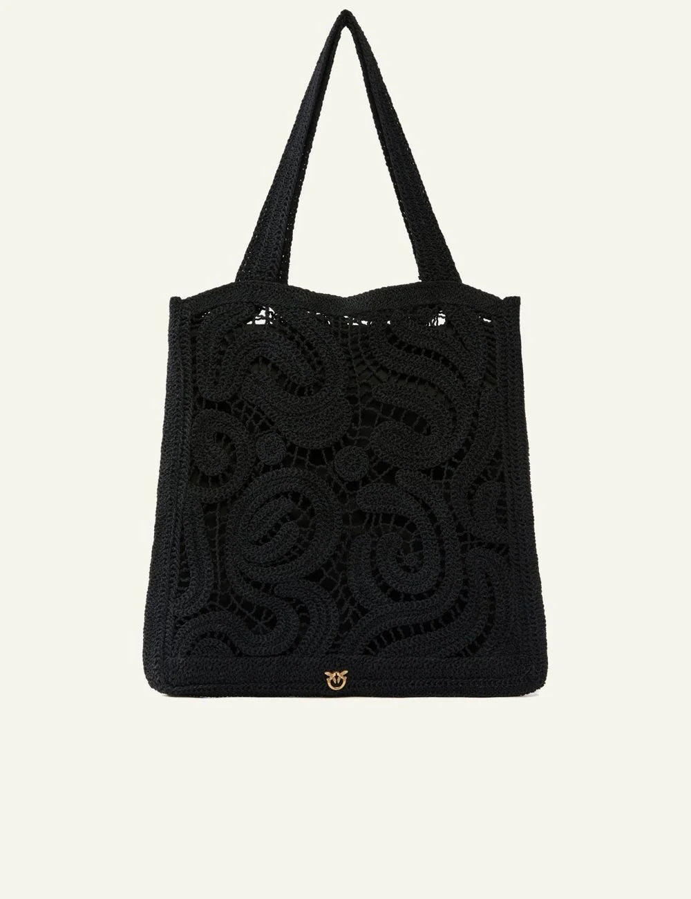 Pinko crochet shopper bag black geometric pattern front view