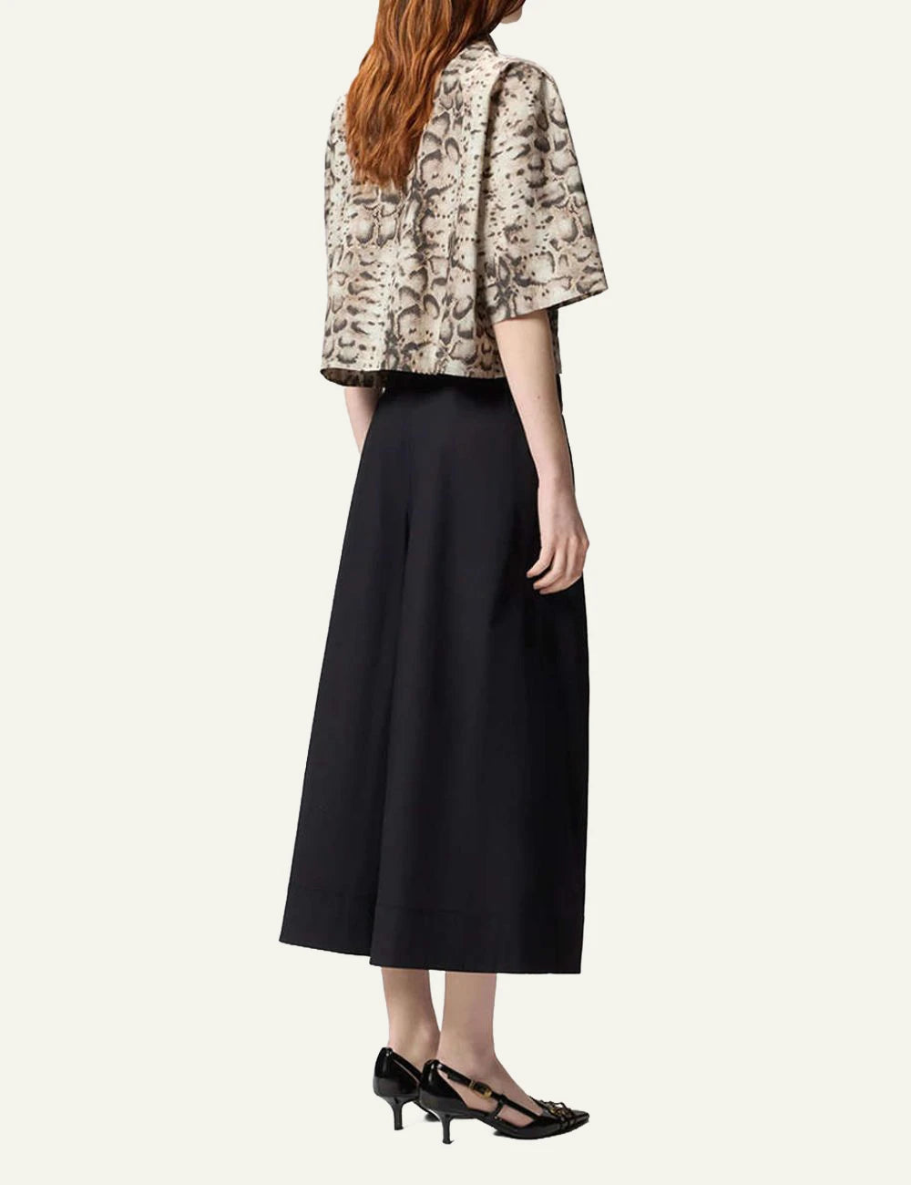 Pinko black crop wide leg pants with gold Love Birds belt back view
