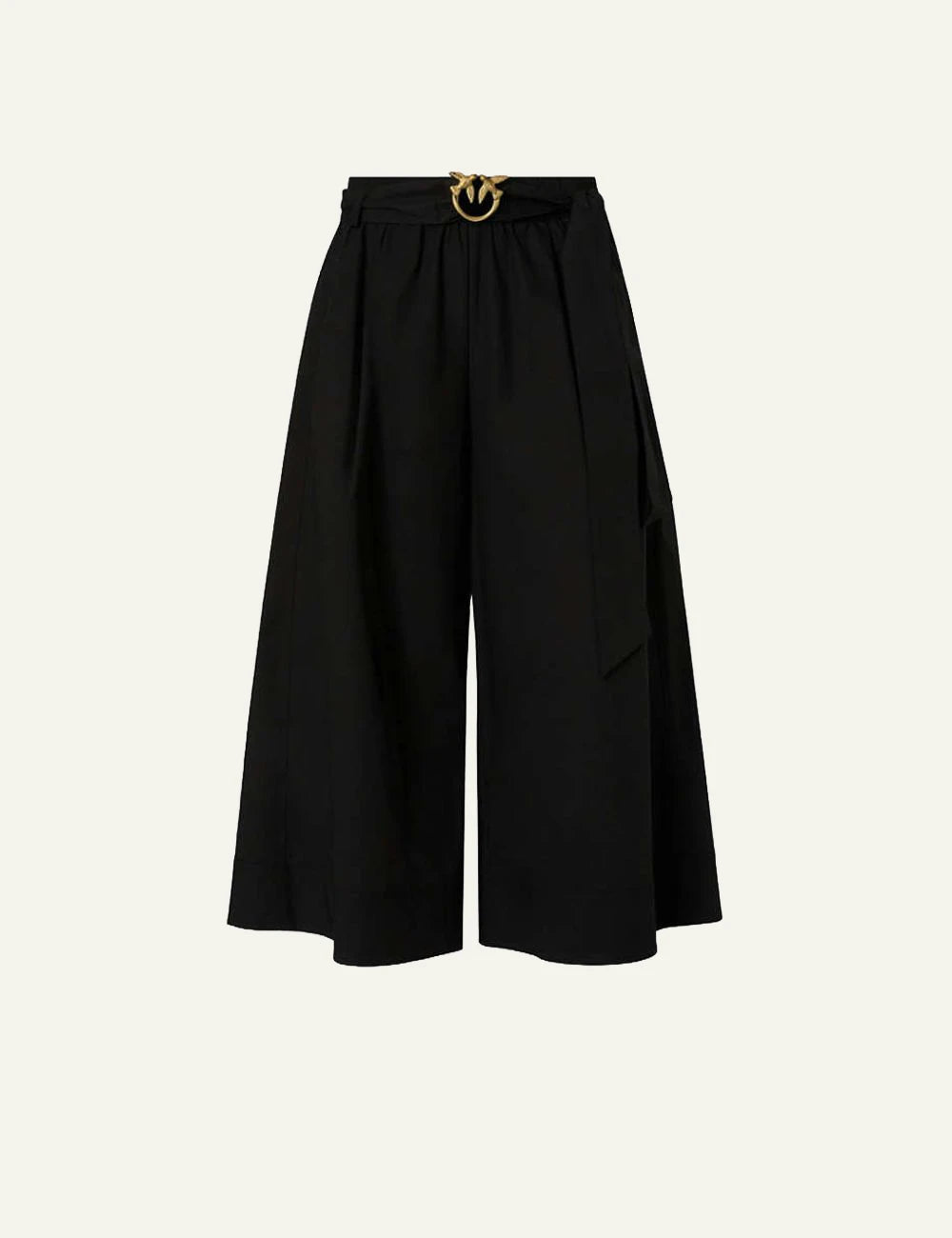 Pinko black crop wide leg pants with gold Love Birds belt front flat view