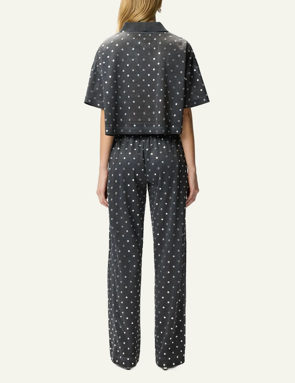 Pinko cropped polo black mesh mirror details back view