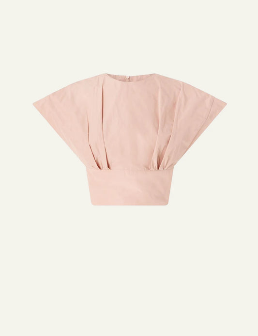 Pinko cropped top taffeta nude wide sleeves front flat view