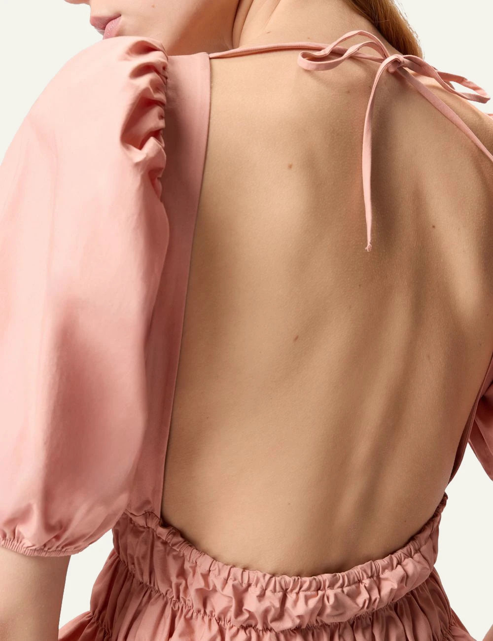 Pinko cropped top pink balloon sleeves elastic waist back view