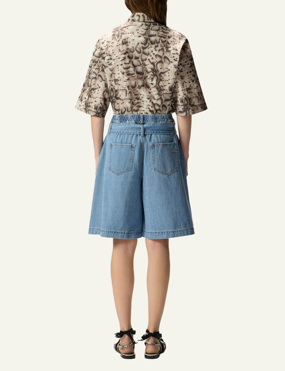 Pinko denim bermuda wide leg light blue me back view