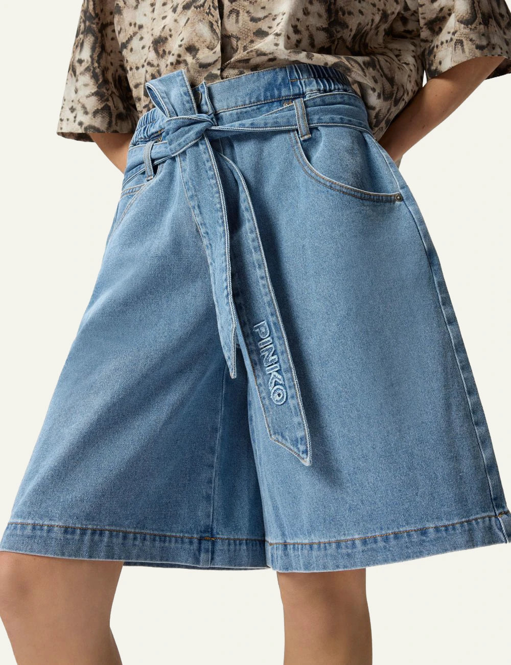 Pinko denim bermuda wide leg light blue me side detail view