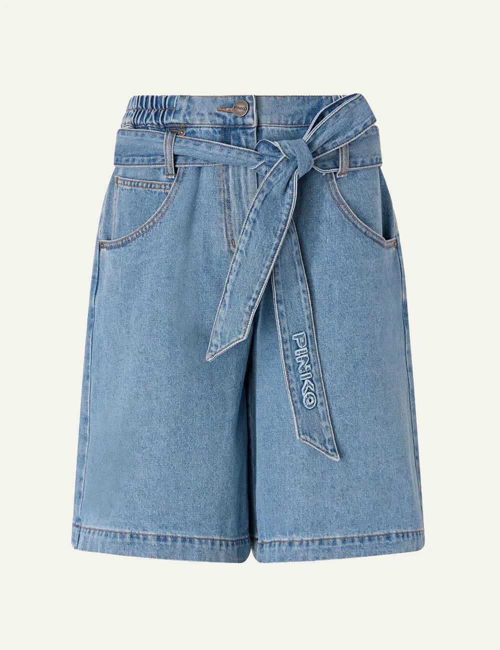 Pinko denim bermuda wide leg light blue me front flat view