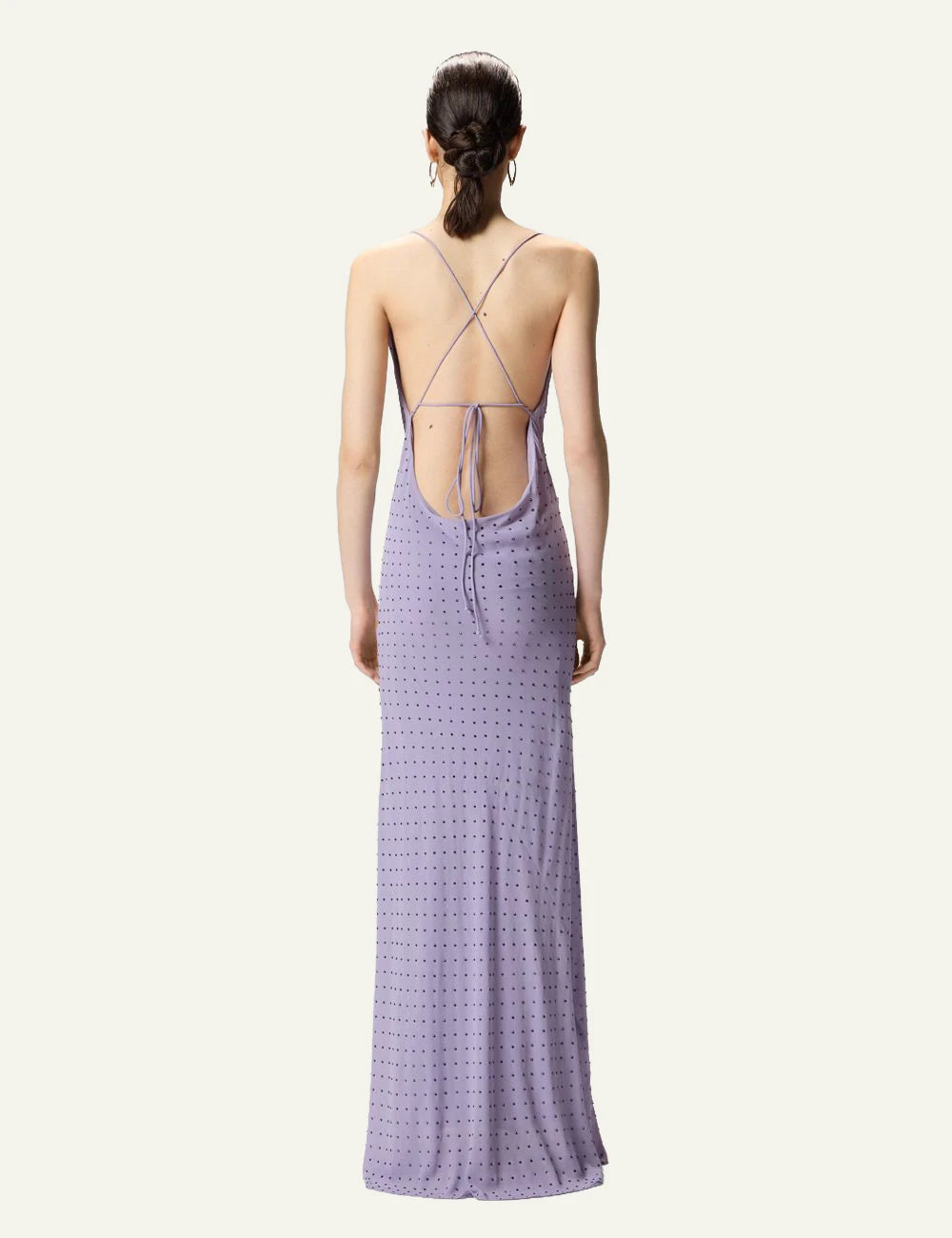 Pinko Farro maxi slip dress lilac with rhinestones back view