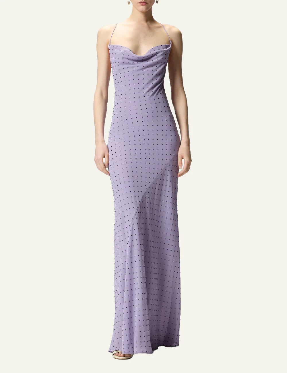 Pinko Farro maxi slip dress lilac with rhinestones front full body view