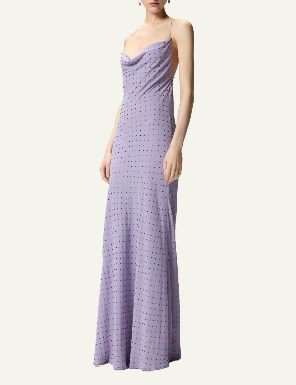 Pinko Farro maxi slip dress lilac with rhinestones side view