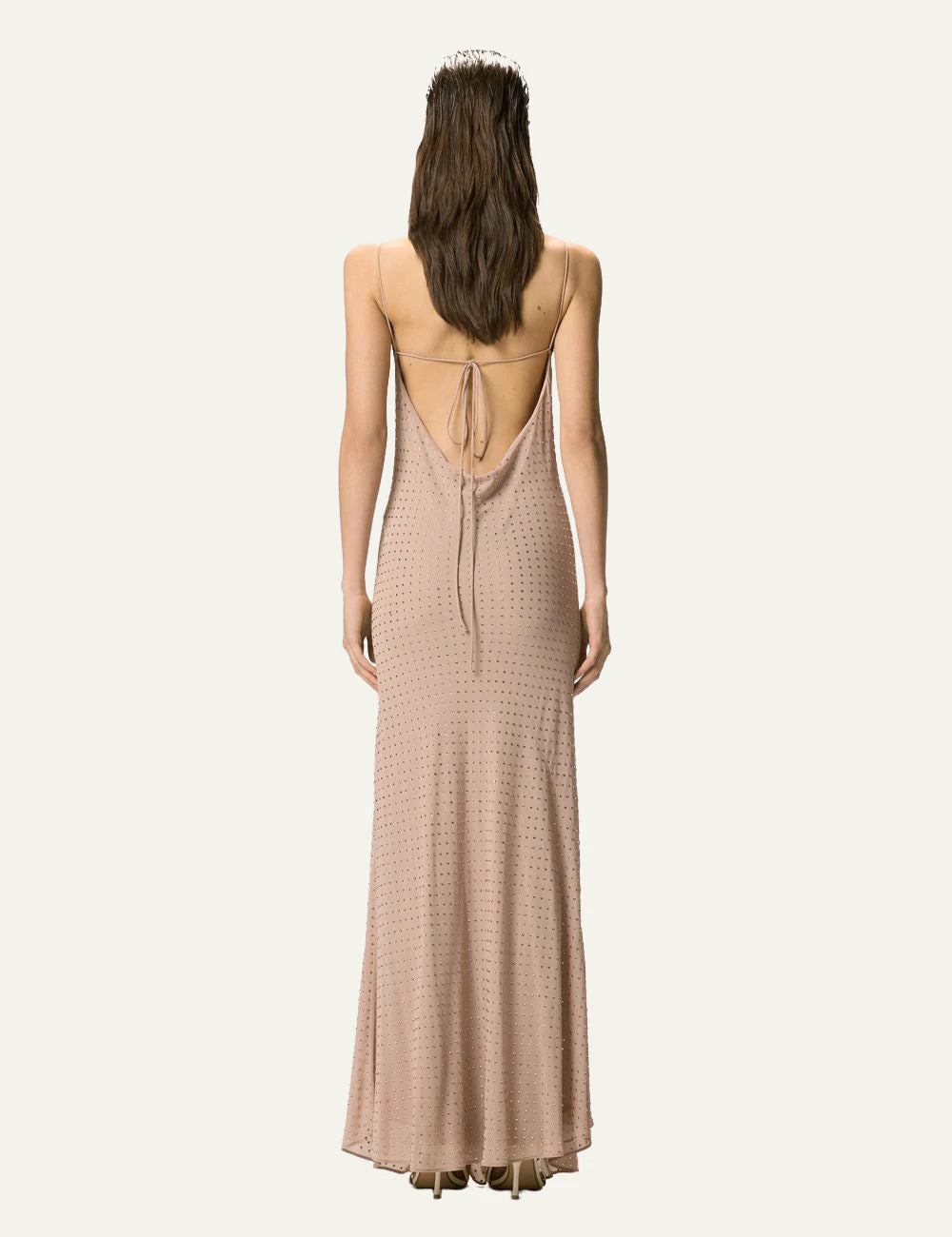 Pinko Farro maxi slip dress nude with rhinestones back view