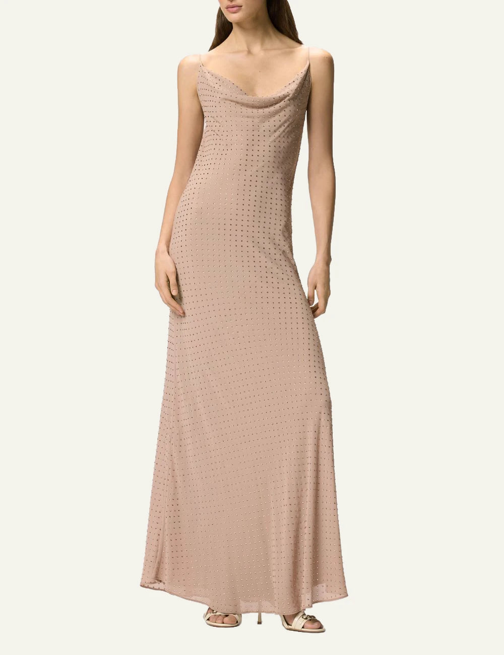 Pinko Farro maxi slip dress nude with rhinestones front full body view