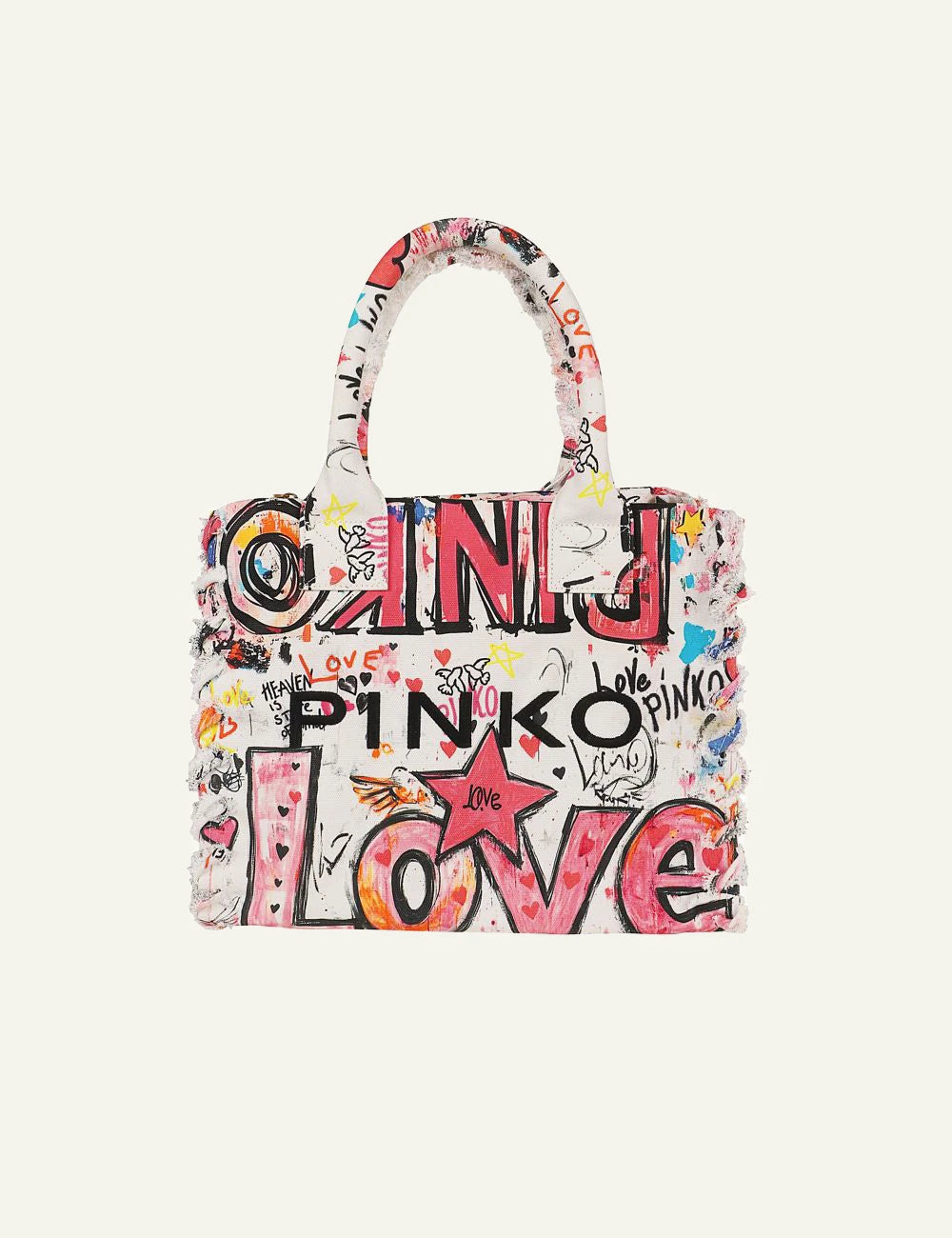 Pinko bag graffiti LOVE print canvas tote front view