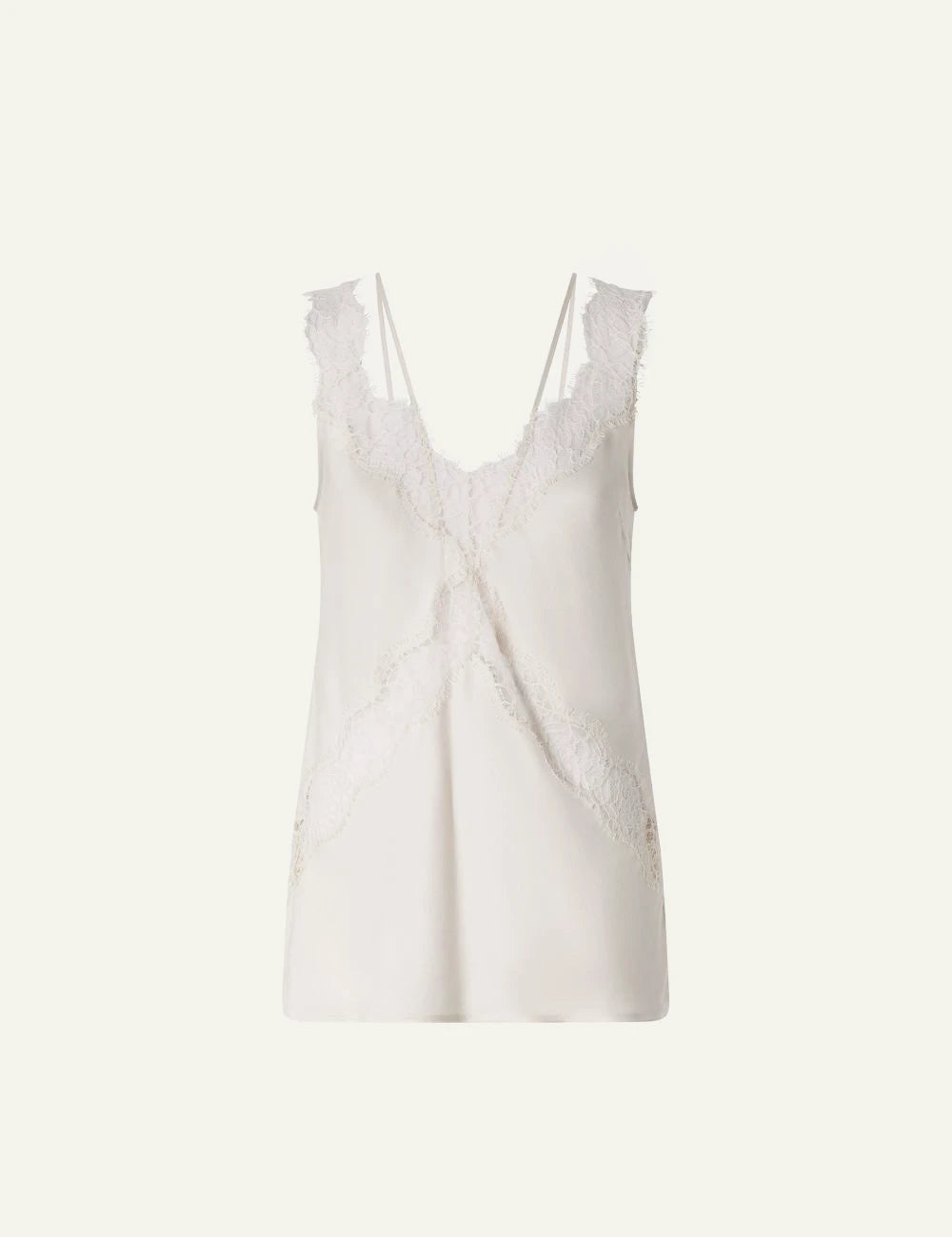 Pinko lace top beige lingerie style V neck front flat view