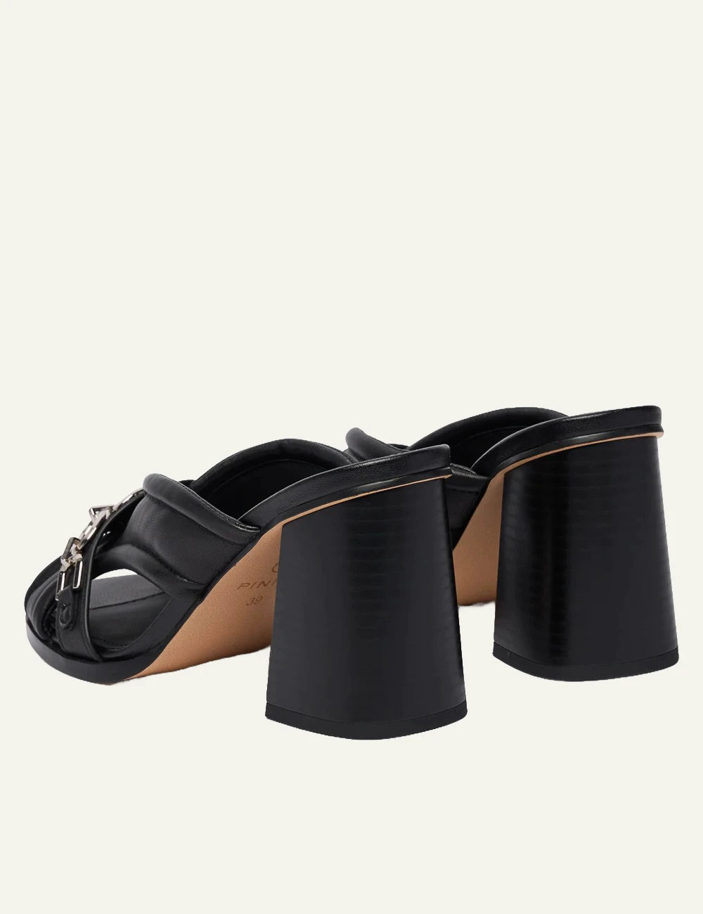 pinko lara 01 slides black heeled leather peep toe back view