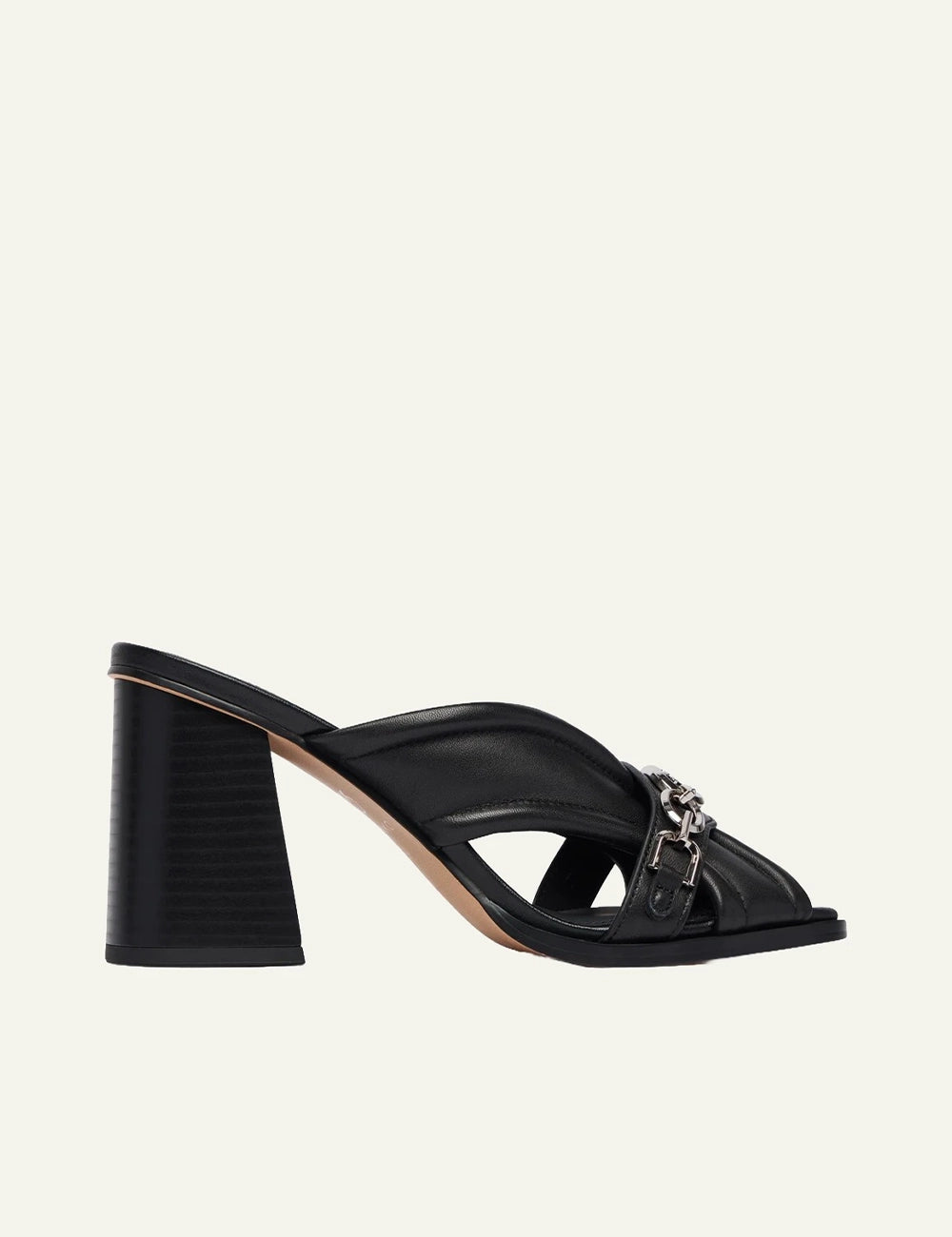 pinko lara 01 slides black heeled leather peep toe side view