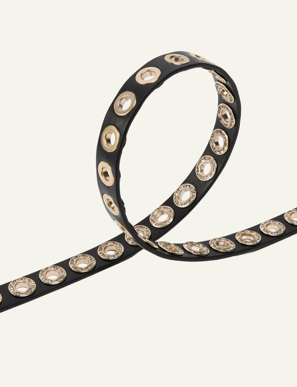 Pinko belt leather black gold crystals slim waist detail front full view
