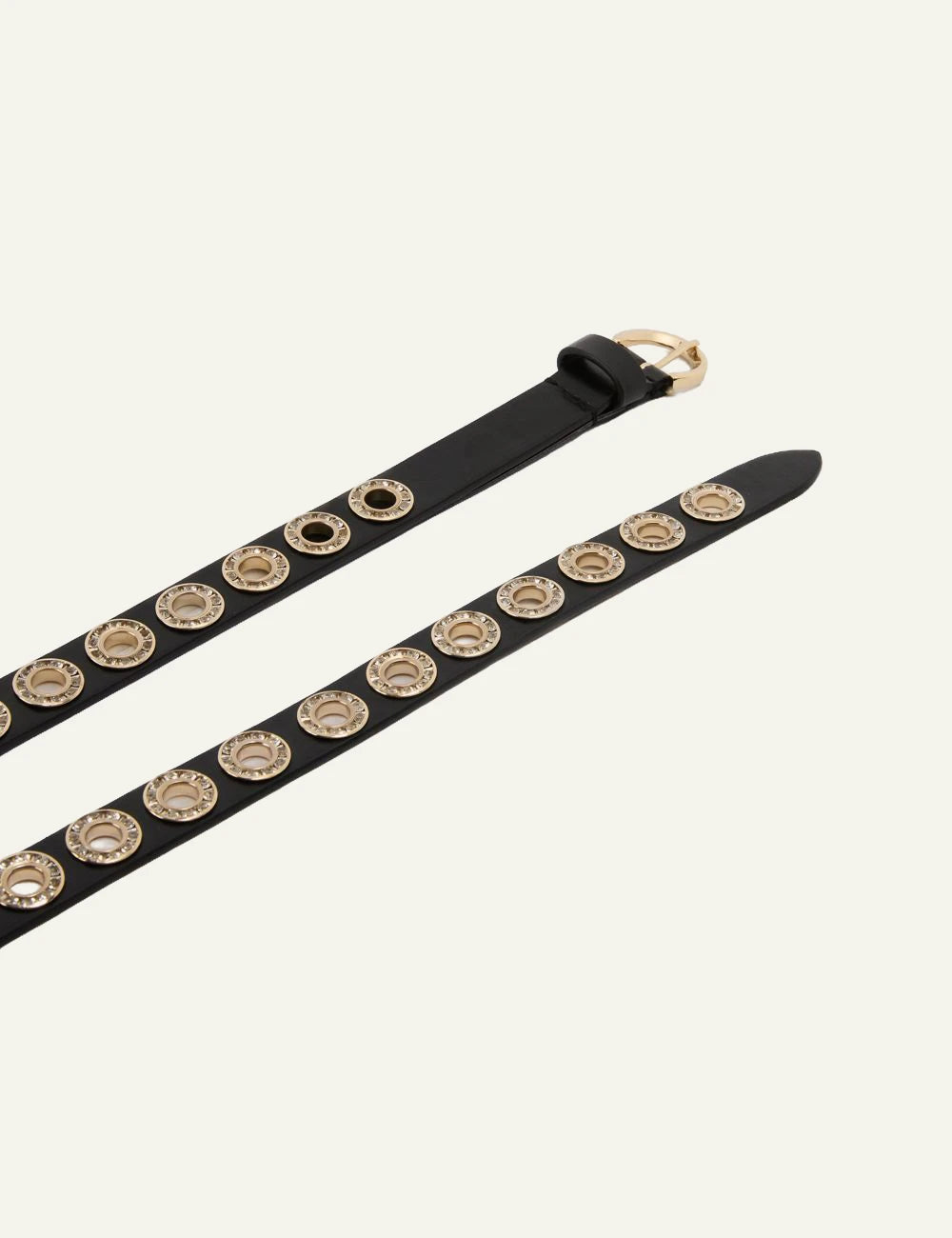 Pinko belt leather black gold crystals slim waist detail front detail view