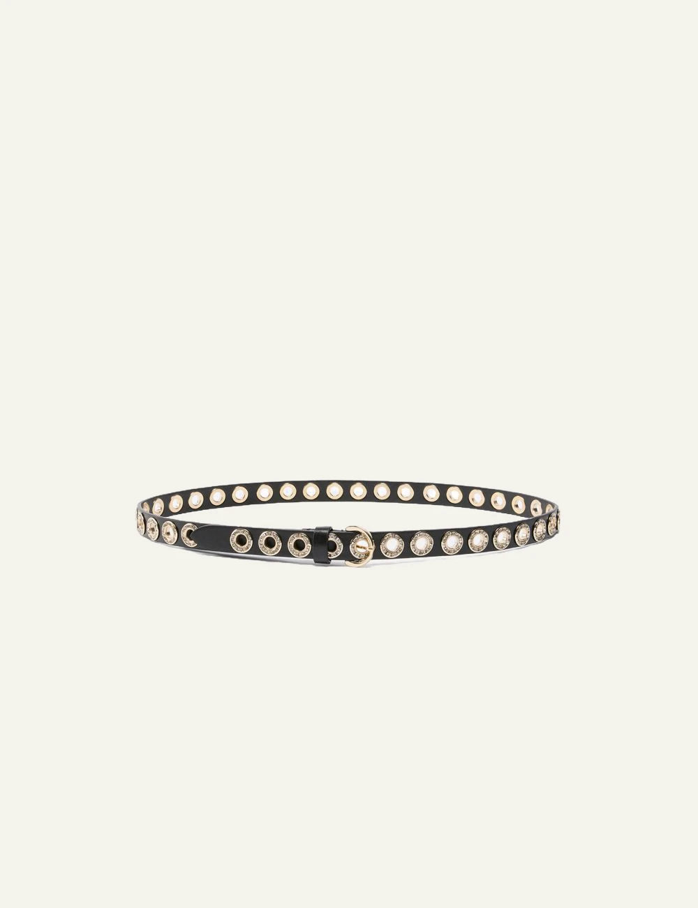 Pinko belt leather black gold crystals slim waist detail front view