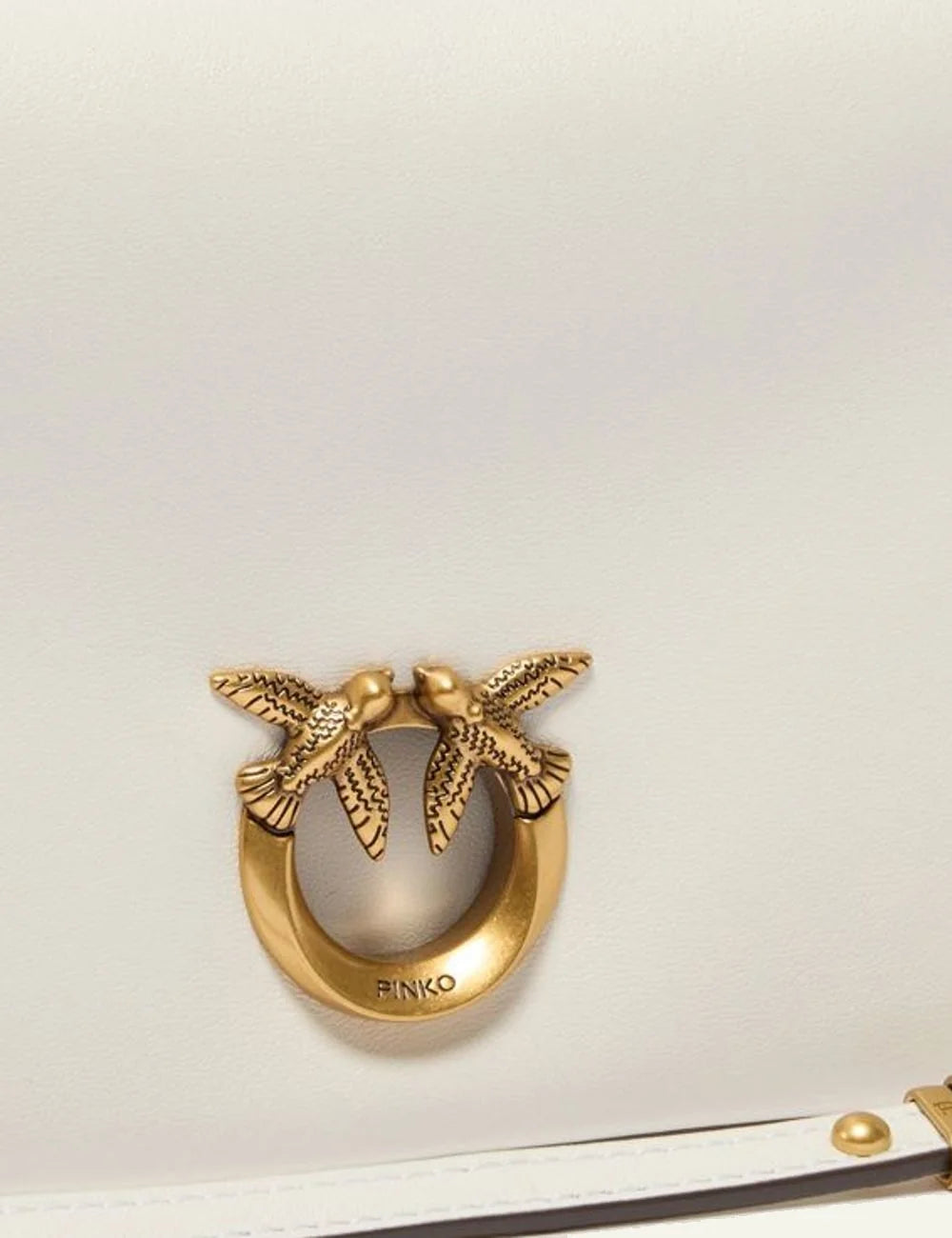 Pinko Love Bag mini pochette cream leather me gold chain kai Love Birds logo detail view