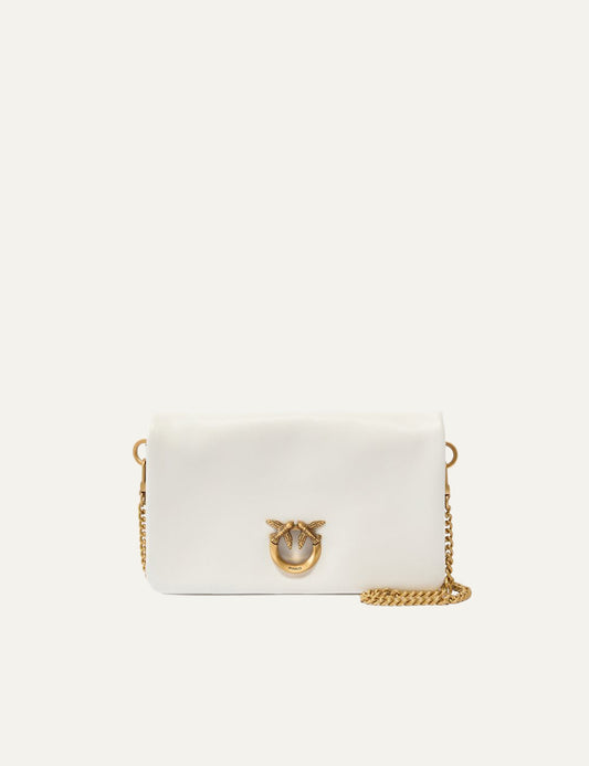 Pinko Love Bag mini pochette cream leather me gold chain kai Love Birds logo front view