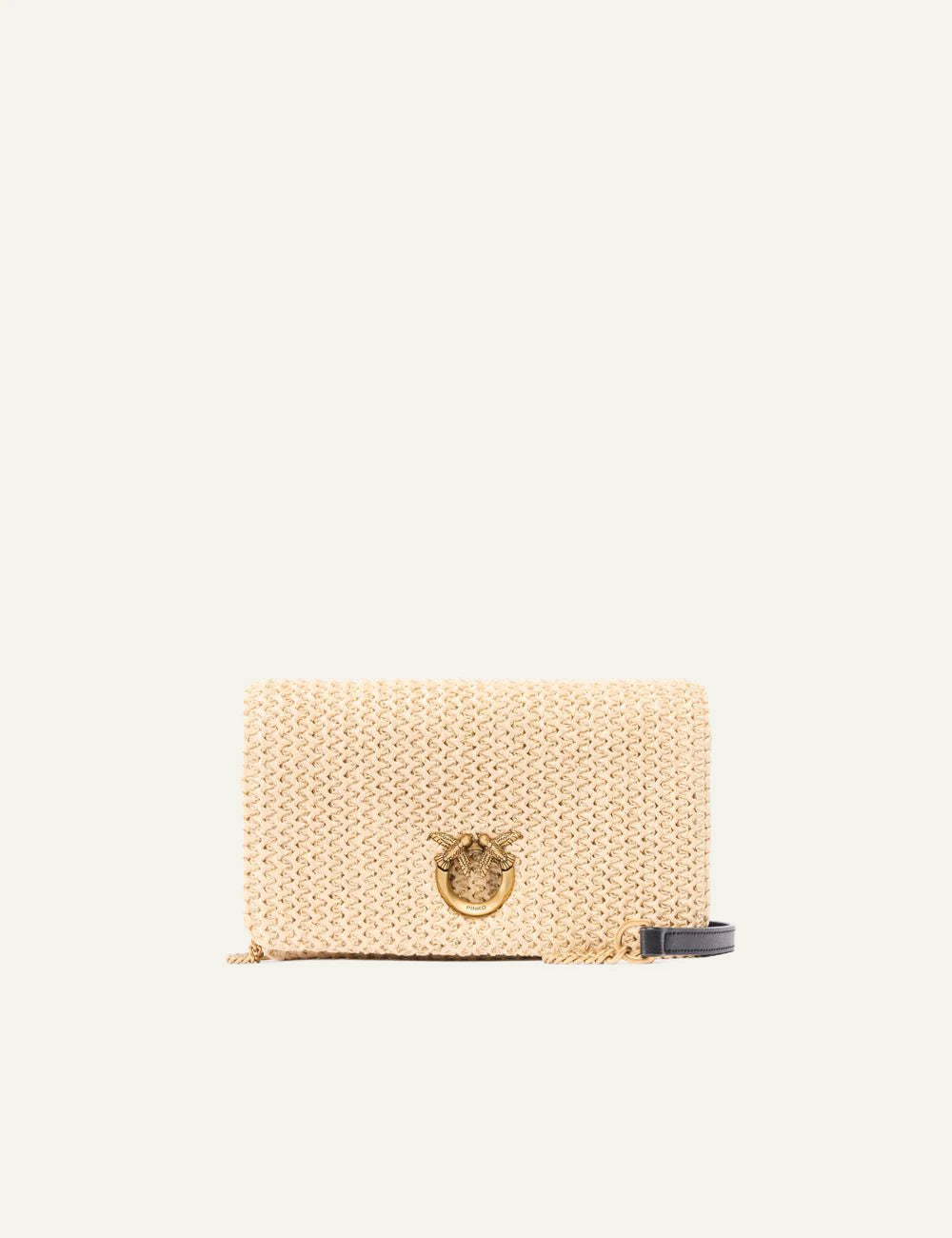 Pinko Love Bag mini rafia beige woven chain strap front view