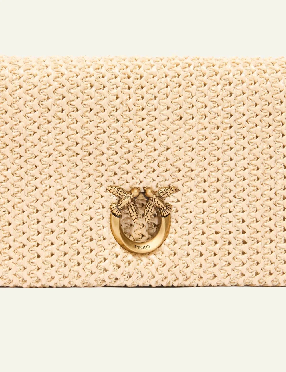 Pinko Love Bag mini rafia beige woven chain strap front view detail