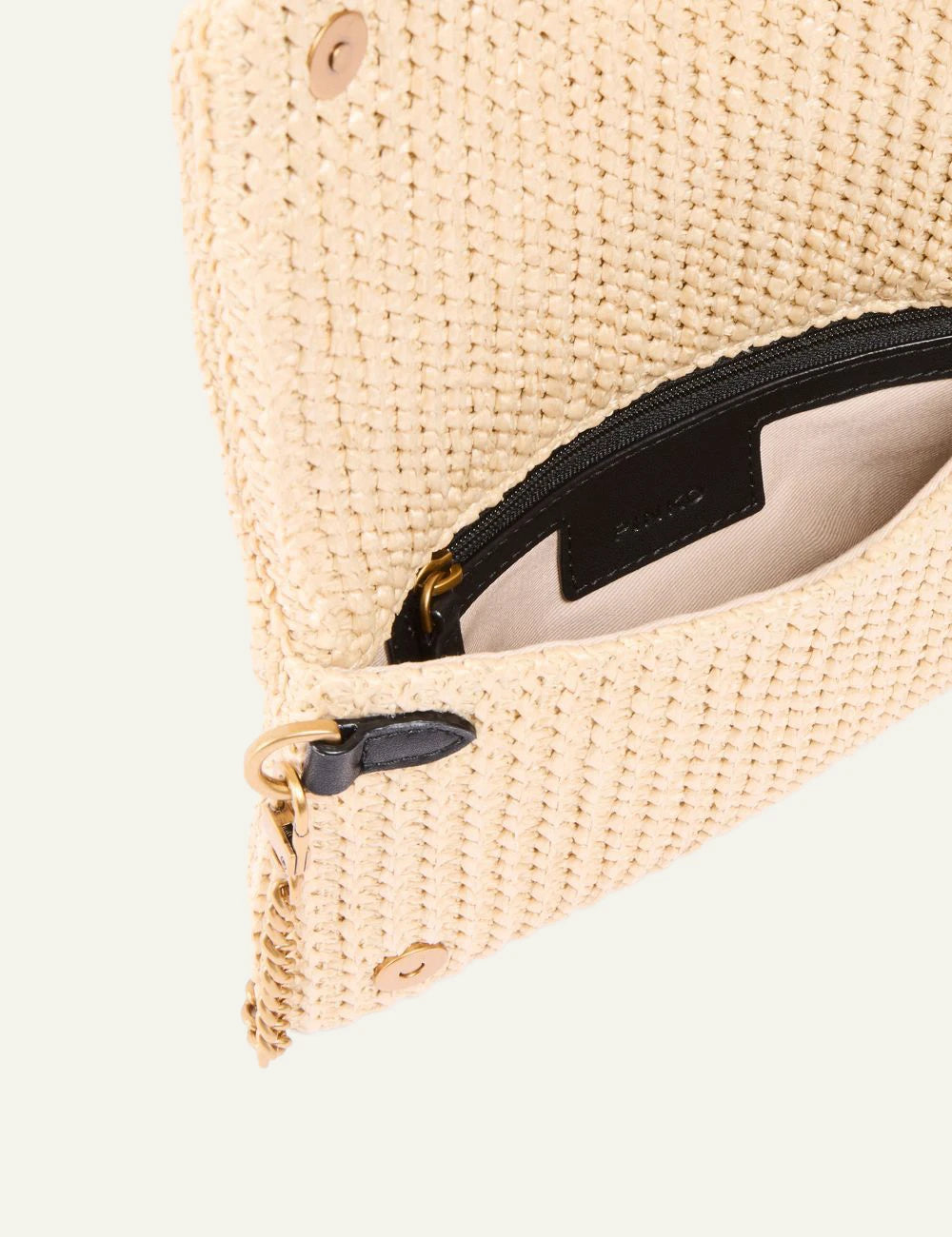 Pinko Love Bag mini rafia beige woven chain strap top view