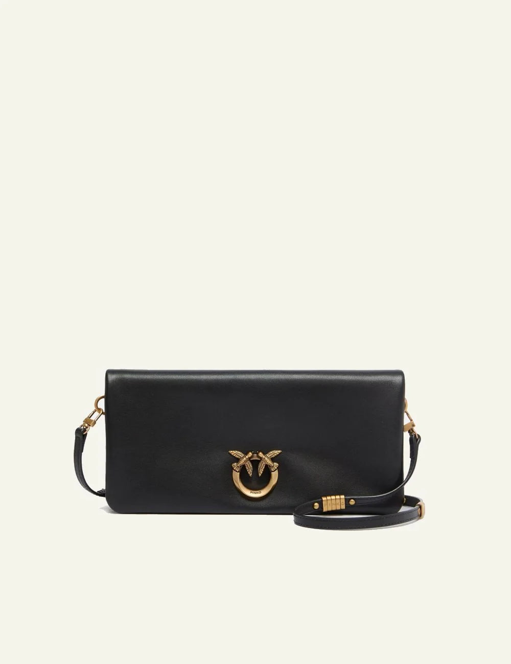 Pinko Love Bag pochette black leather shoulder crossbody me Love Birds logo front view