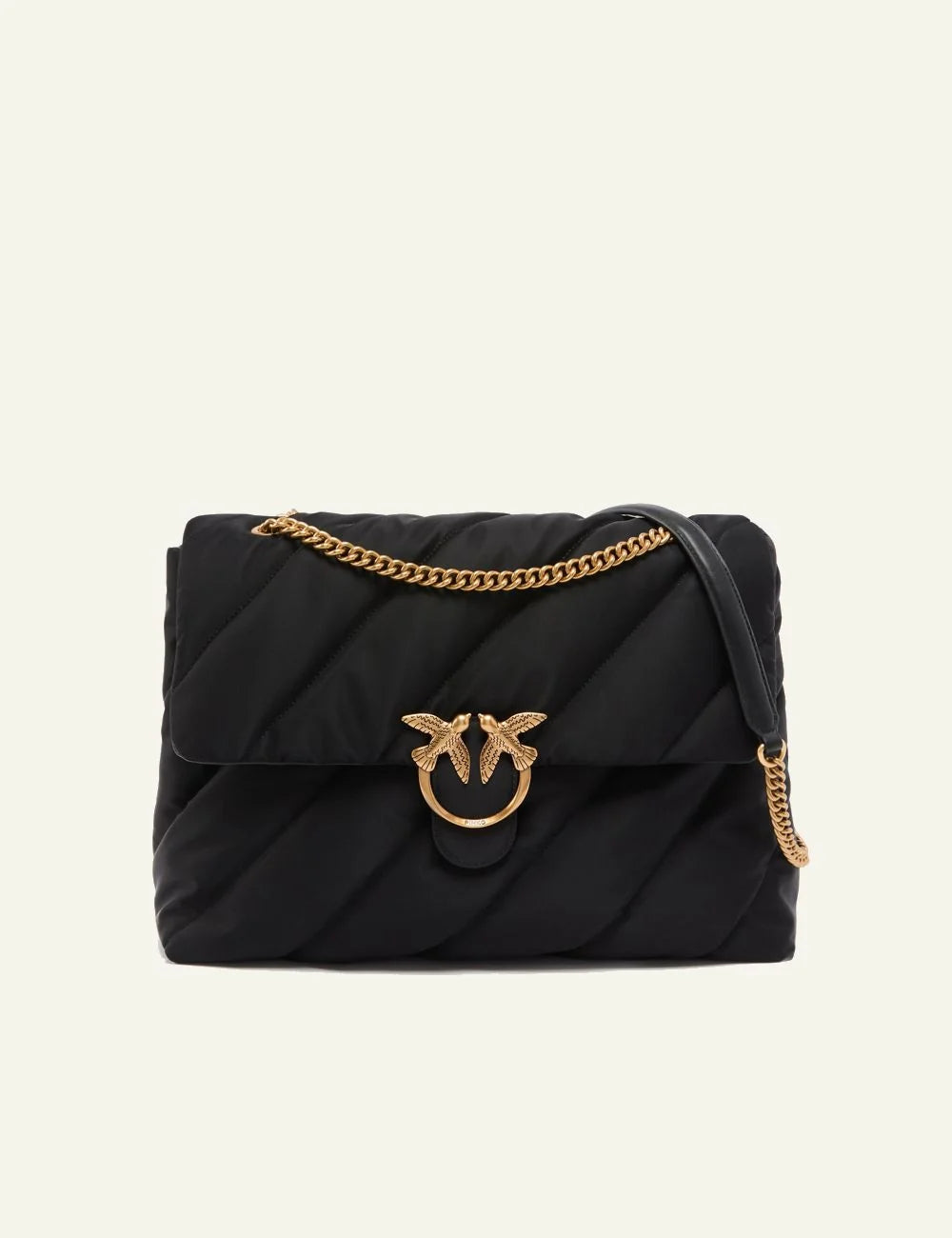 Pinko Love Bag Puff black quilted nylon chain strap front view