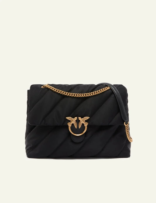 Pinko Love Bag Puff black quilted nylon chain strap front view