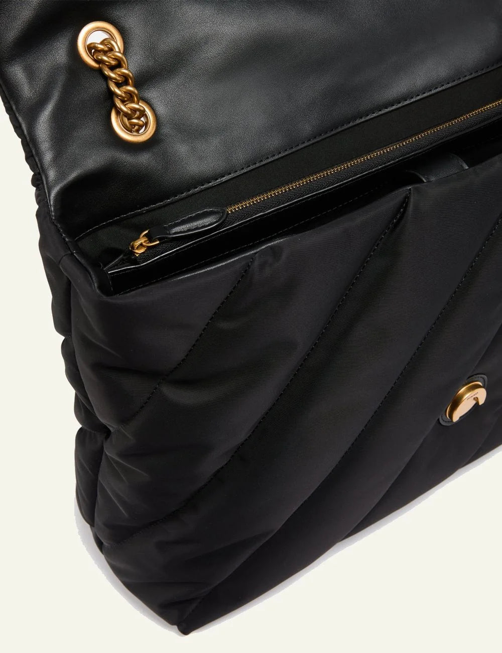 Pinko Love Bag Puff black quilted nylon chain strap top view
