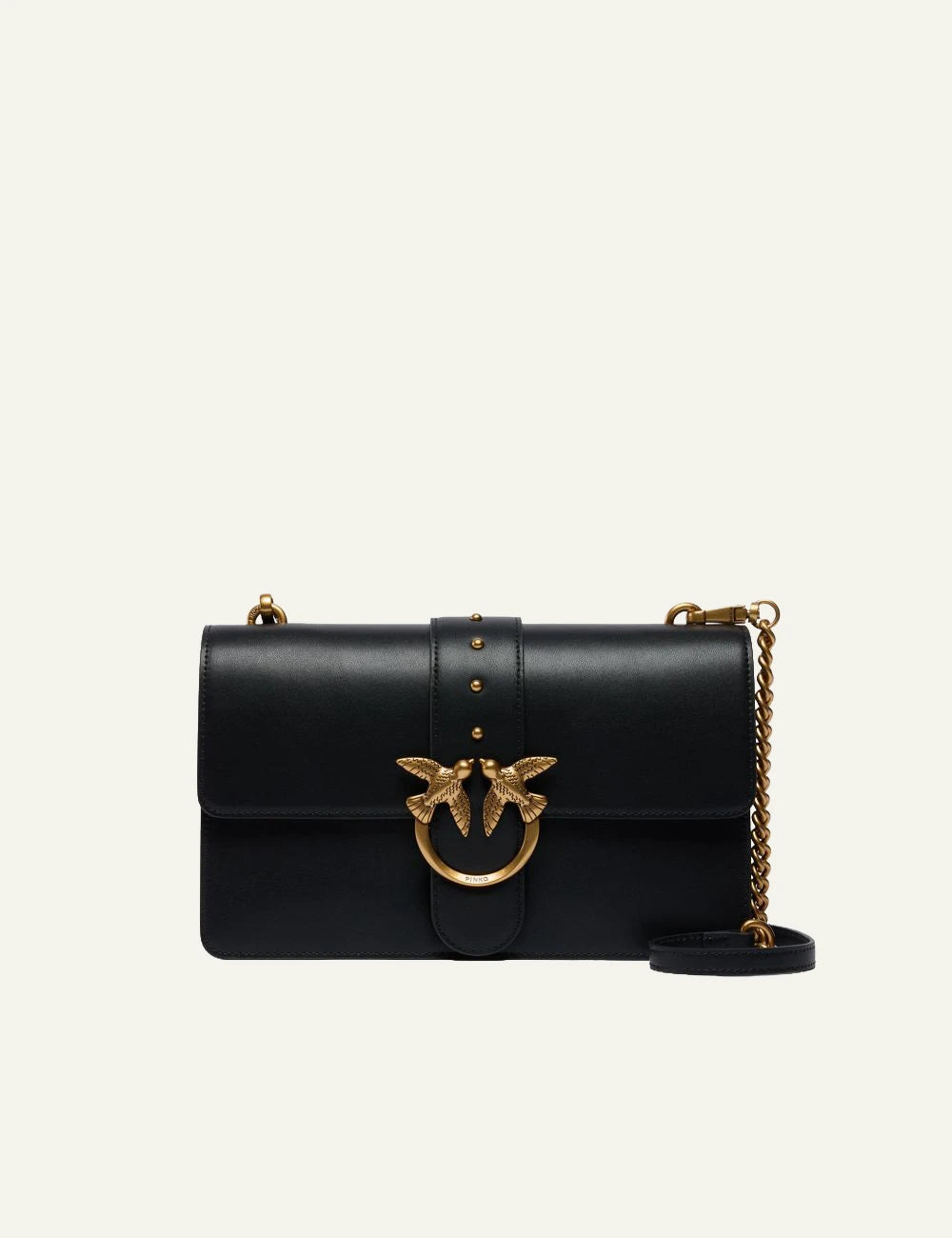 Pinko Love Birds bag black leather medium crossbody front view