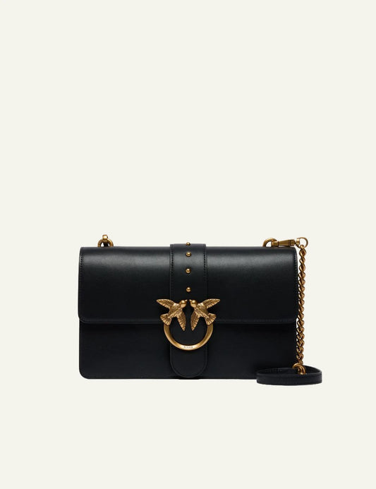 Pinko Love Birds bag black leather medium crossbody front view