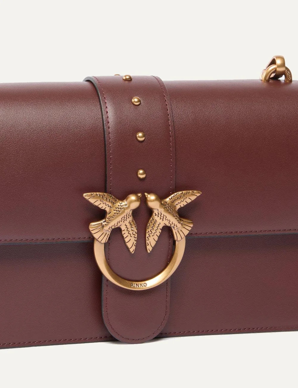 Pinko Love Birds bag brown leather medium crossbody front detail view