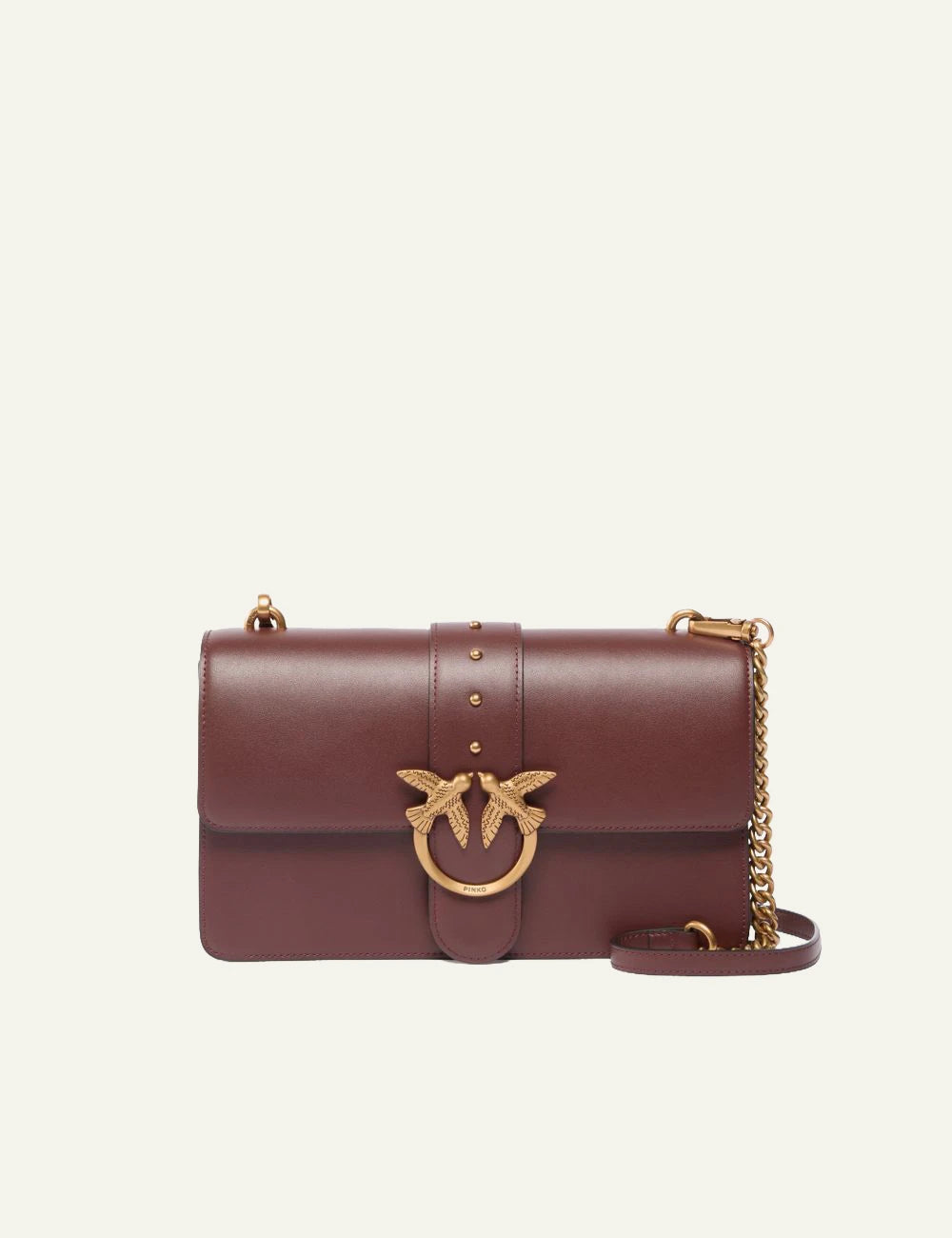 Pinko Love Birds bag brown leather medium crossbody front view
