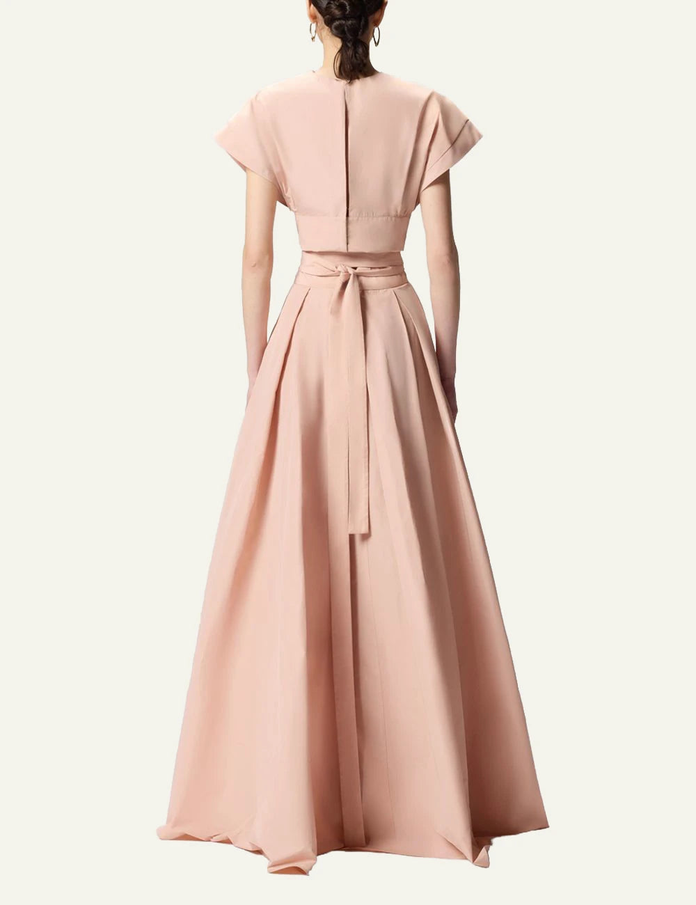 Pinko maxi skirt taffeta nude wrap tie waist front back view