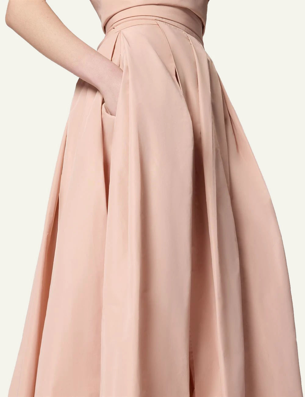 Pinko maxi skirt taffeta nude wrap tie waist front detail view