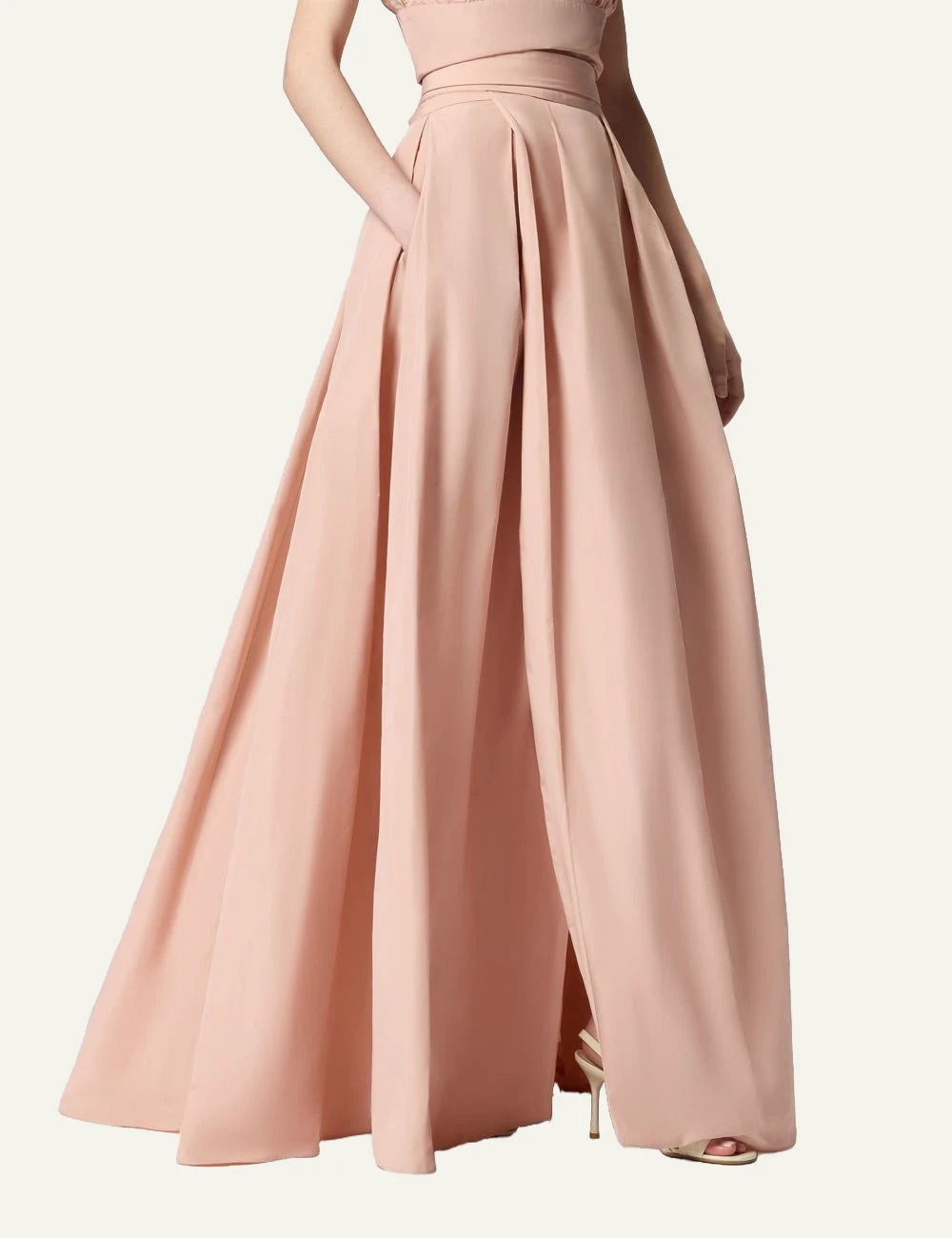 Pinko maxi skirt taffeta nude wrap tie waist side view