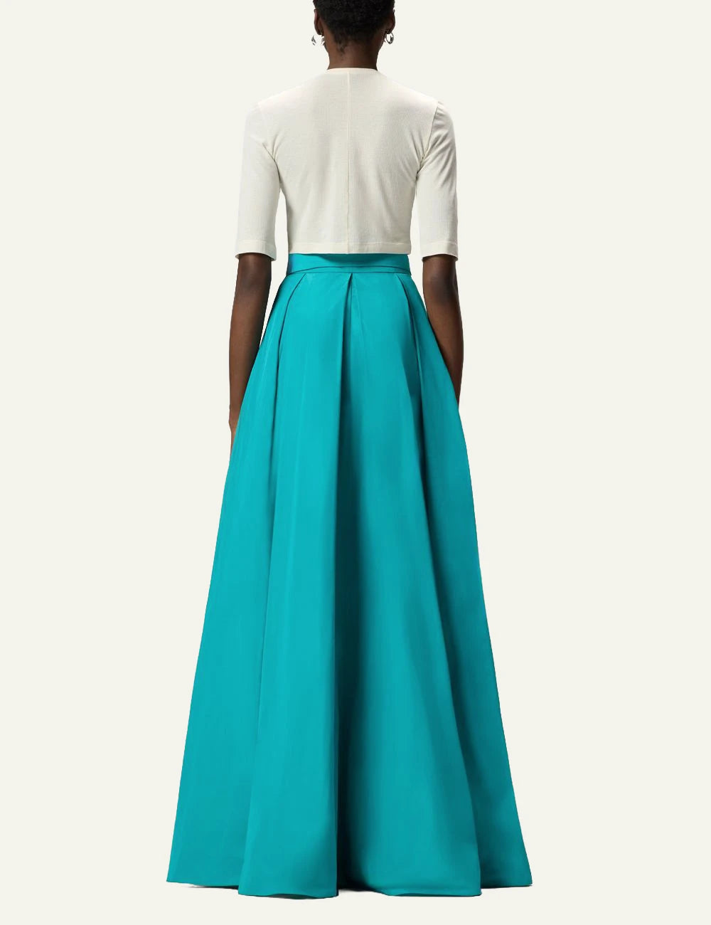 Pinko maxi skirt taffeta turquoise wrap tie waist back view