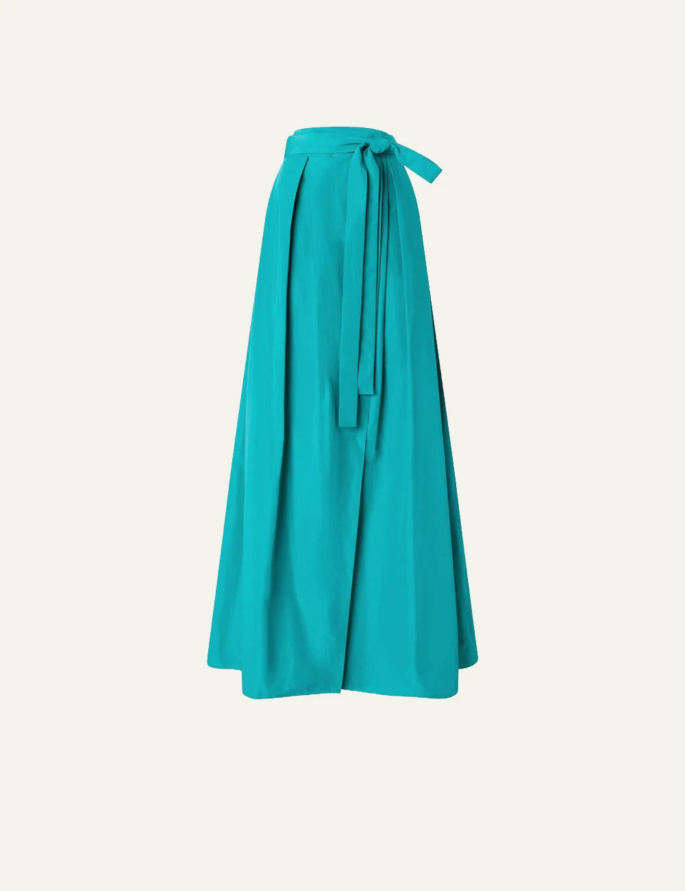 Pinko maxi skirt taffeta turquoise wrap tie waist front flat view