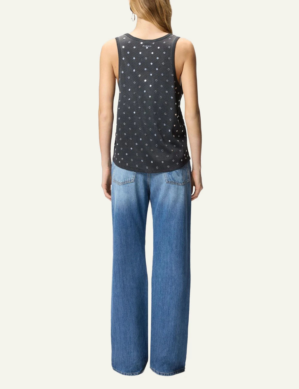 Pinko mesh tank top black mirror details back view