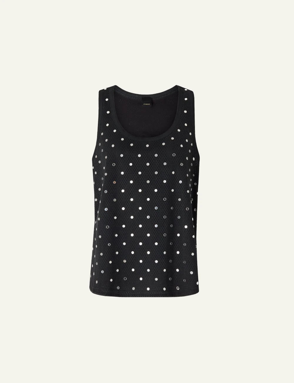 Pinko mesh tank top black mirror details front flat view